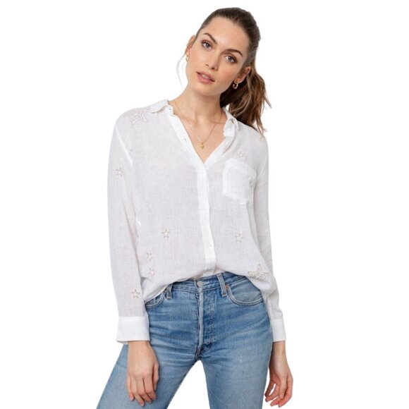 Rails Charli Shirt – Metallic Stars NWT Size S Small White Gold Thread Embroider - Picture 1 of 6